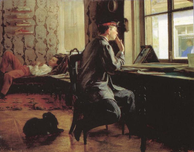 Ilya Repin Prepare of Exam Germany oil painting art
